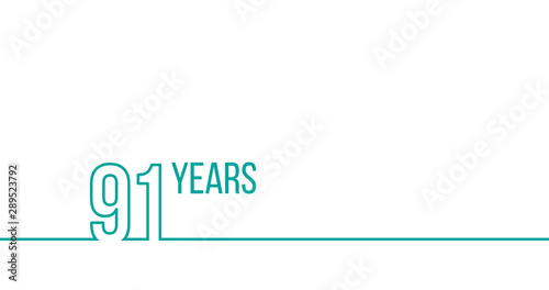 91 years anniversary or birthday. Linear outline graphics. Can be used for printing materials, brouchures, covers, reports. Stock Vector illustration isolated on white background