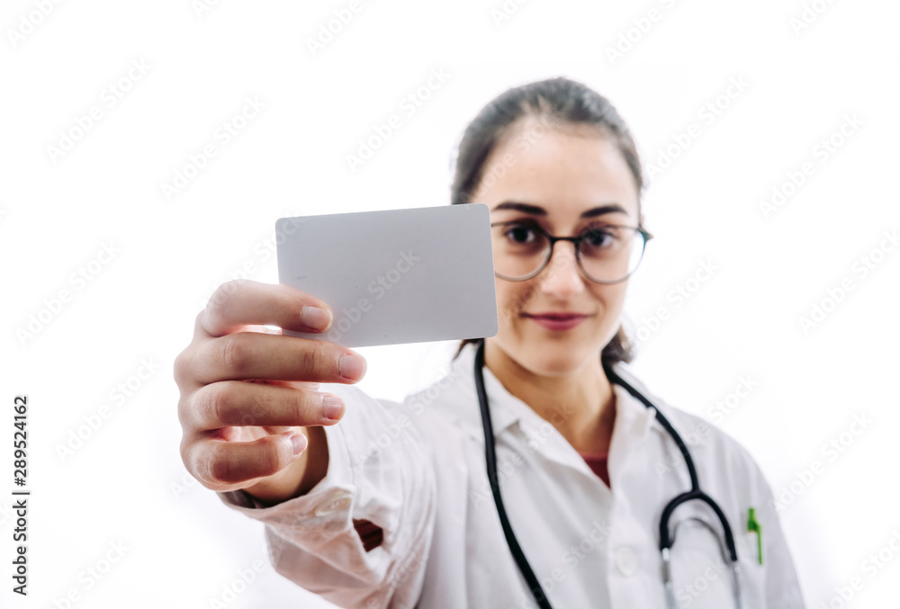 Doctor showing a blank health insurance card. Doctor showing a blank health insurance card.