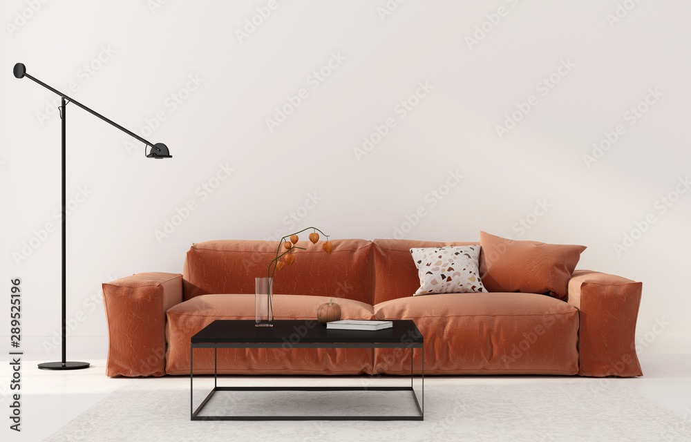 Living room with terracotta sofa Stock Illustration | Adobe Stock