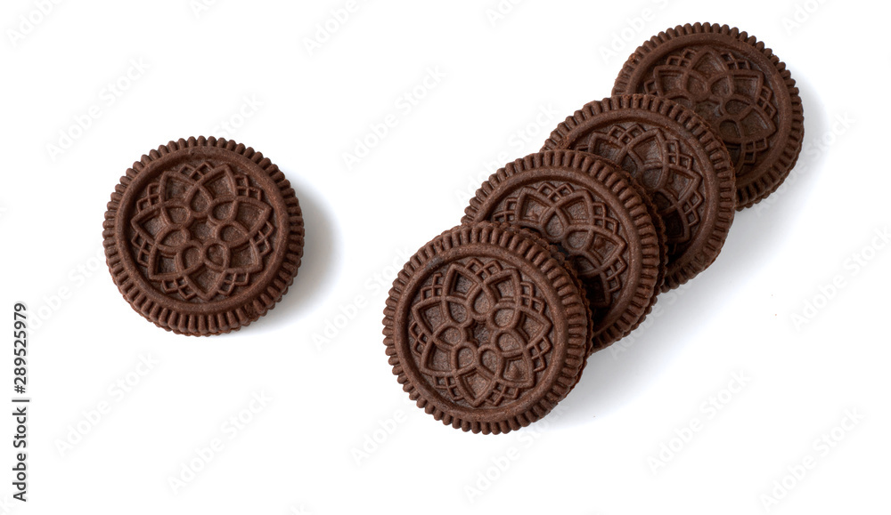 Chocolate flavored cookies isolated on a white background. Chocolate flavored cookies isolated on a white background.