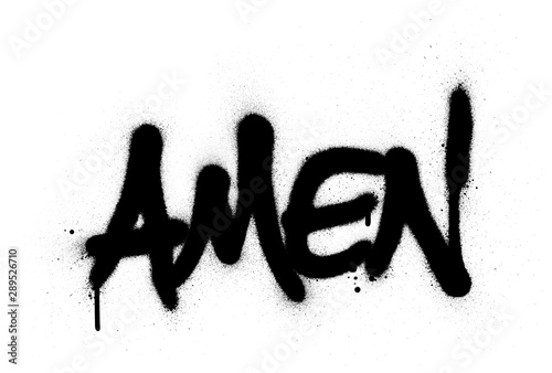 graffiti amen word sprayed in black over white