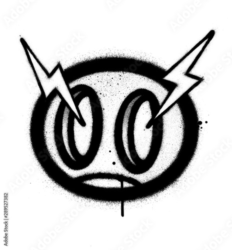graffiti angry icon sprayed in black over white