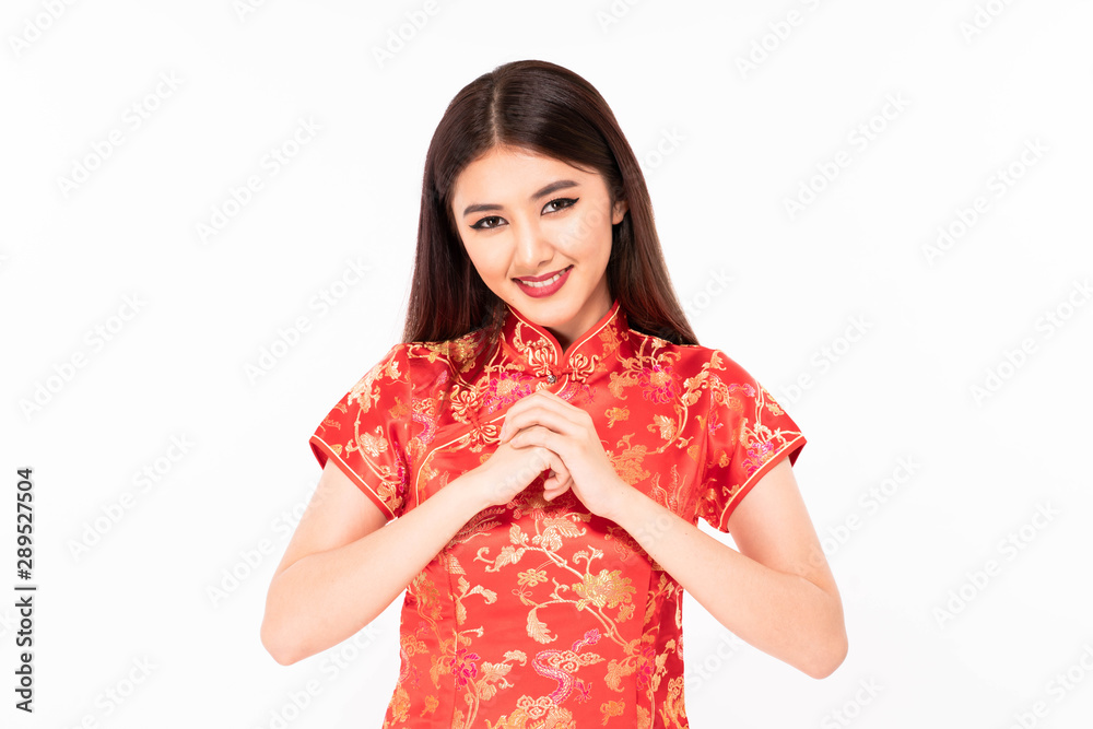 Portrait of asian woman in traditional chinese long dress Portrait of asian woman in traditional chinese long dress