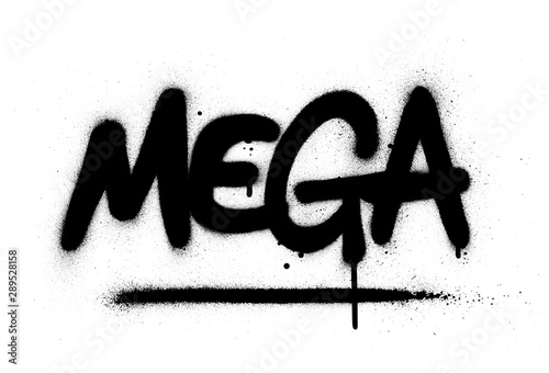 graffiti mega word sprayed in black over white