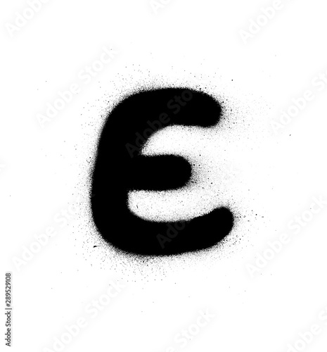 graffiti small fat E font sprayed in black over white