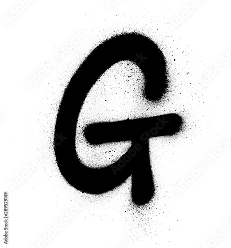 graffiti small fat G font sprayed in black over white