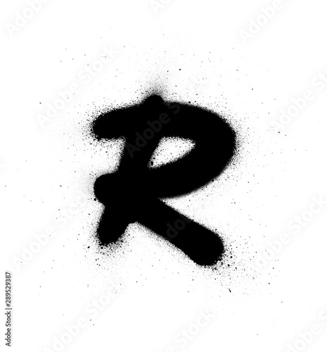 graffiti small fat R font sprayed in black over white