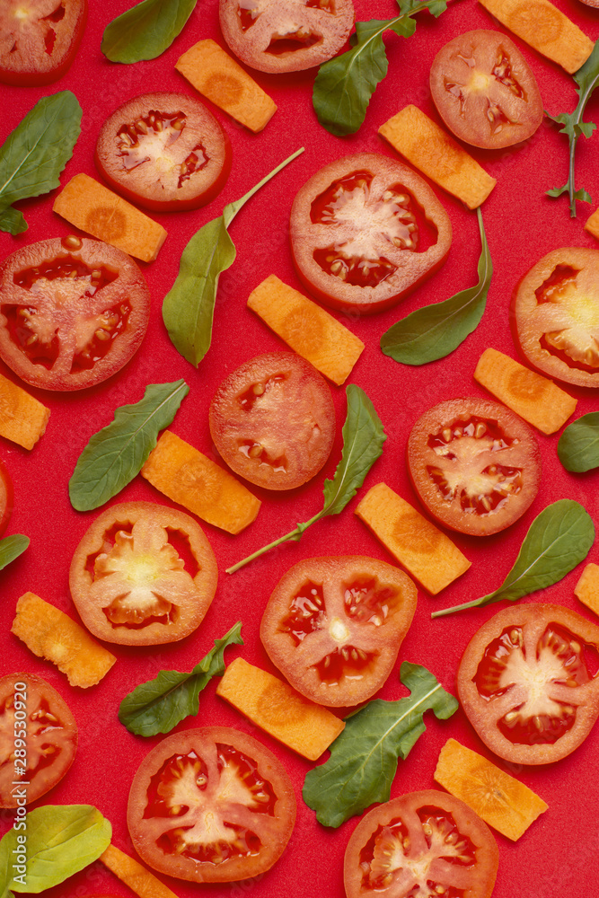 Flat lay assortment with sliced tomatoes Flat lay assortment with sliced tomatoes