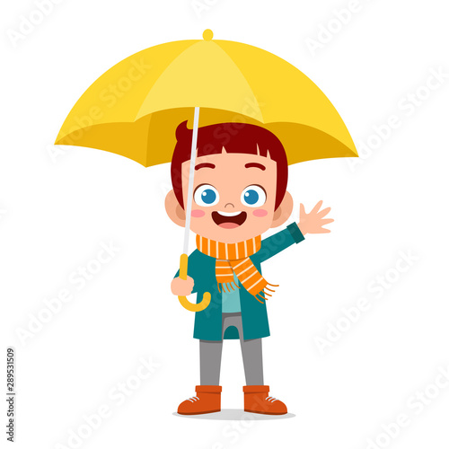 happy cute kid use umbrella rain day