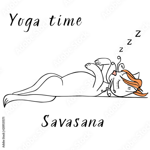 Cat doodle yoga time . Sketch.