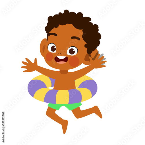 happy cute kid with swim ring vector