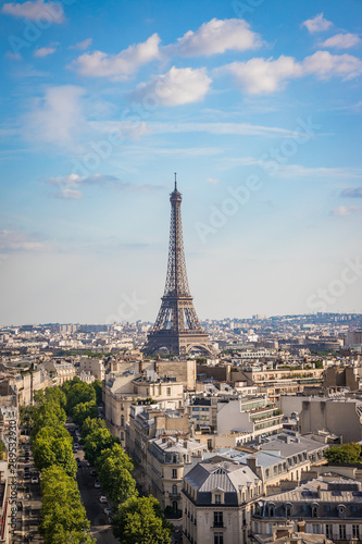 Paris skyline with the Eiffel tower on a sunny day