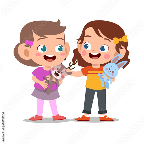 happy cute kid play with friend together