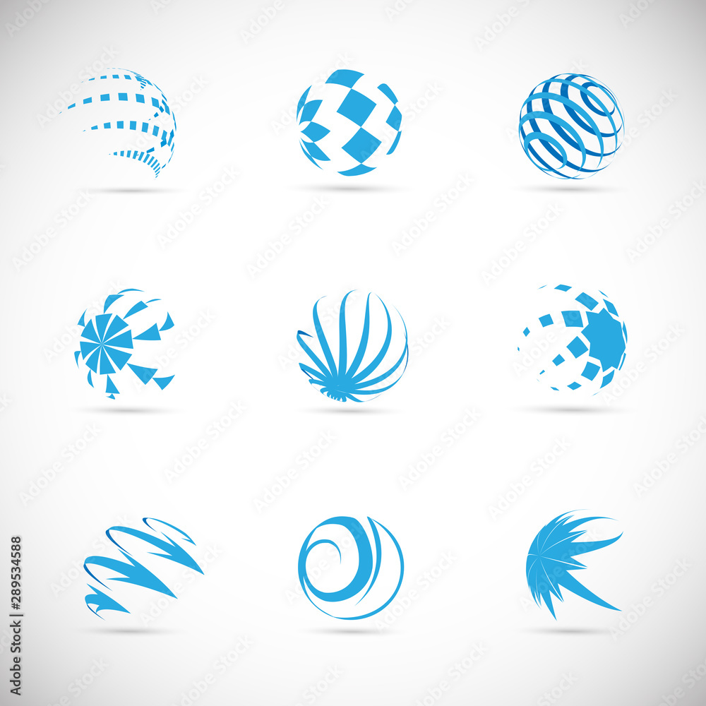 Globe Logo Set - Isolated On Gray Background - Vector Illustration. Abstract Globe Vector For Web Icon, Tech Logo And Element Design. 3D Blue Icons For Earth, Global, Globe, Planet And World Logo