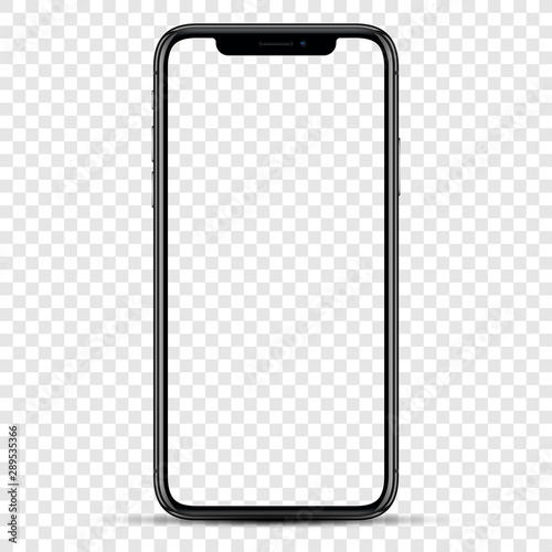 black mockup smartphone with blank screen on blank background