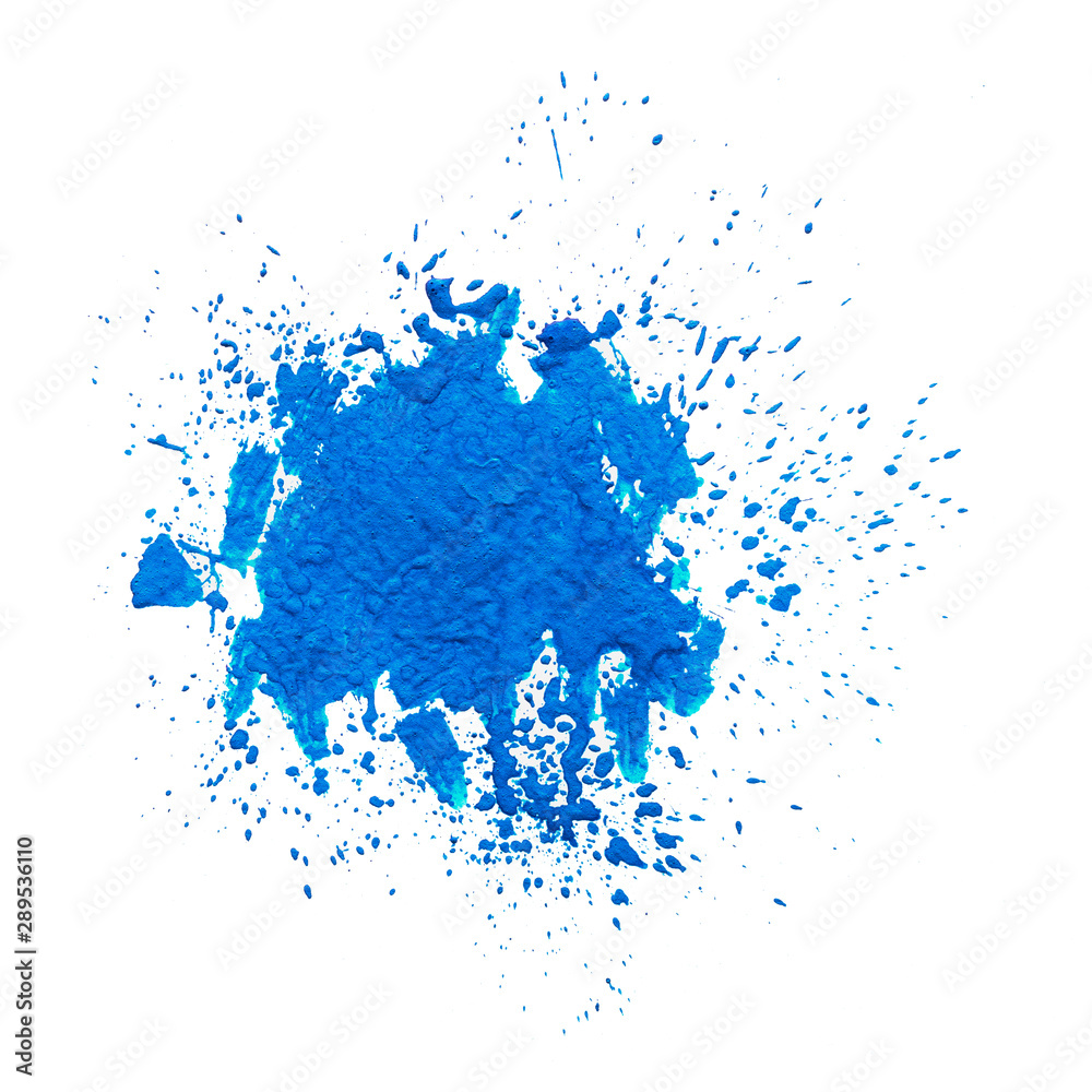 blue watercolor blob isolated on white background. abstract stain with splashes and drops of color.