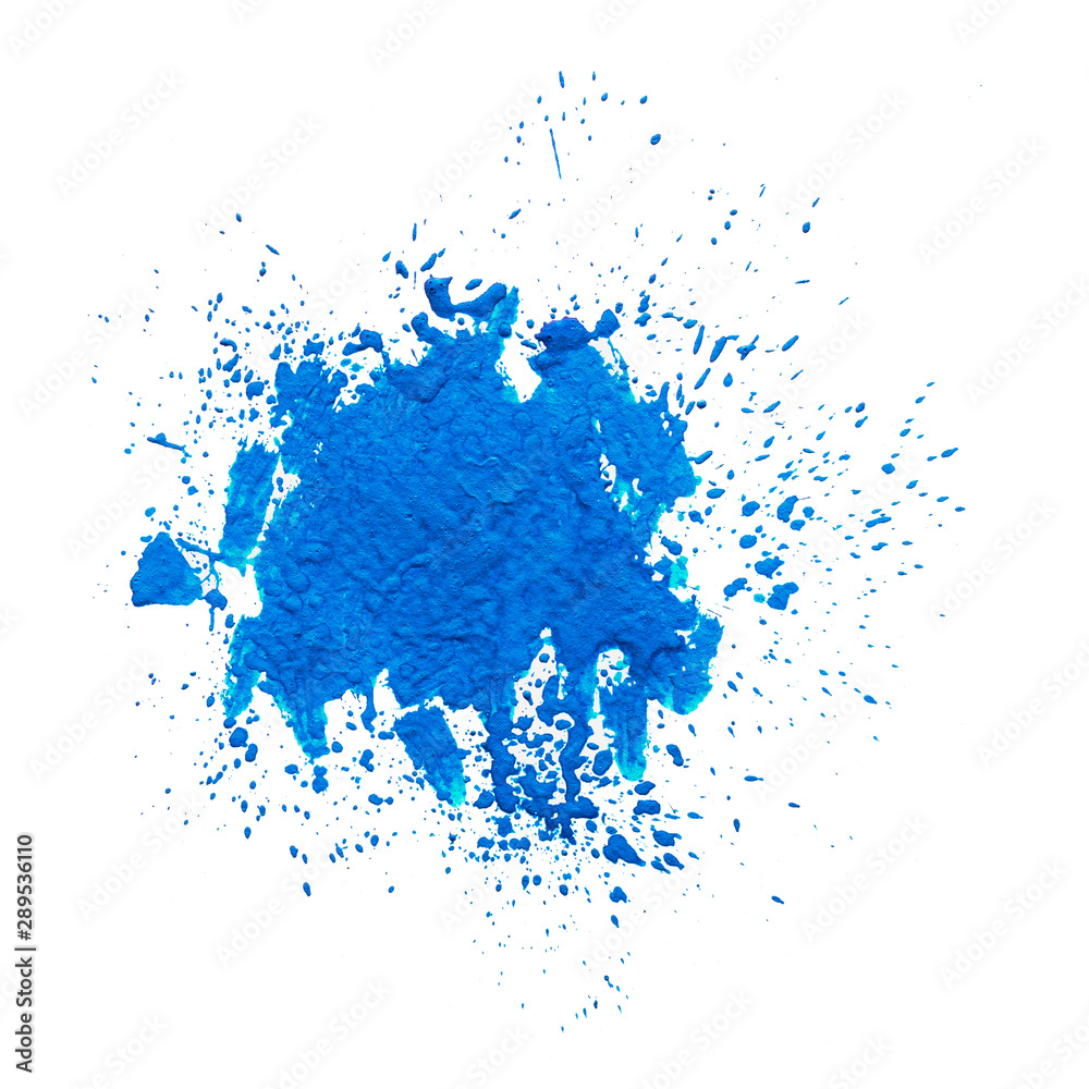 Fototapeta premium blue watercolor blob isolated on white background. abstract stain with splashes and drops of color.