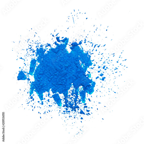 blue watercolor blob isolated on white background. abstract stain with splashes and drops of color.