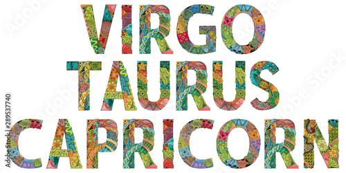 The element of Earth is the zodiac sign Capricorn, Virgo and Taurus. Vector zentangle object for decoration