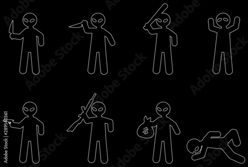 Cartoon icons of bad guy