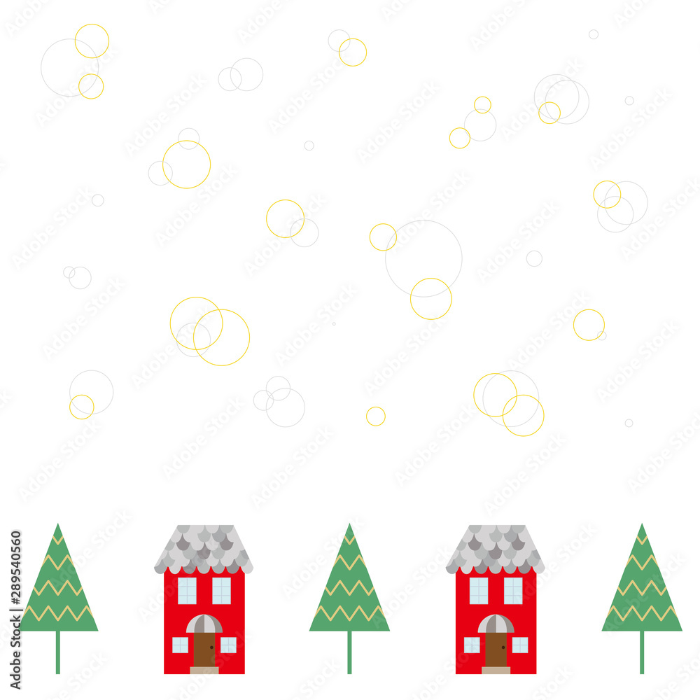 Illustration of a house and a Christmas tree.