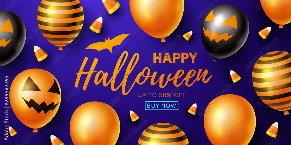 Naklejka premium Happy Halloween background with balloons. Vector illustration.