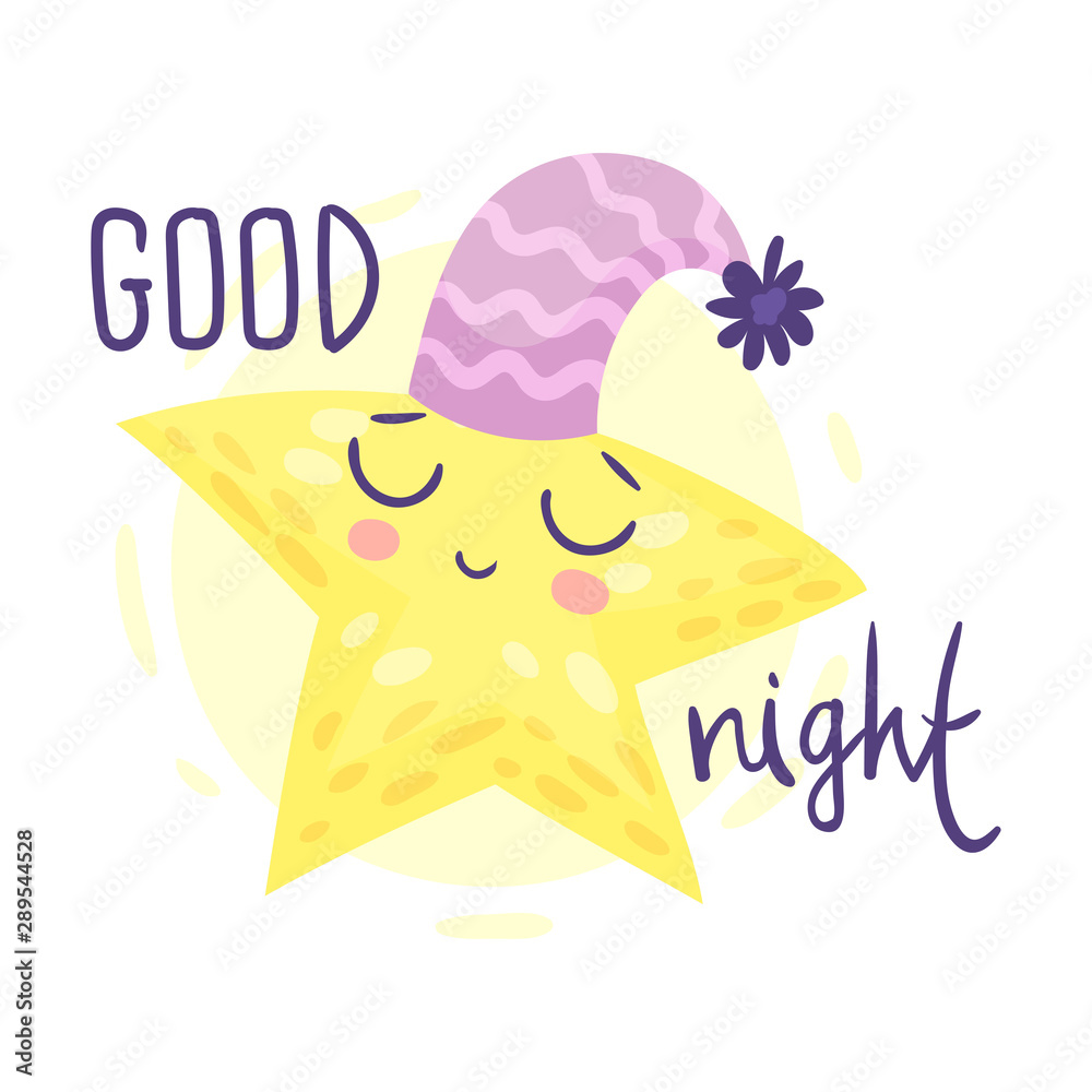 Cartoon star is sleeping. Vector illustration on a white background ...