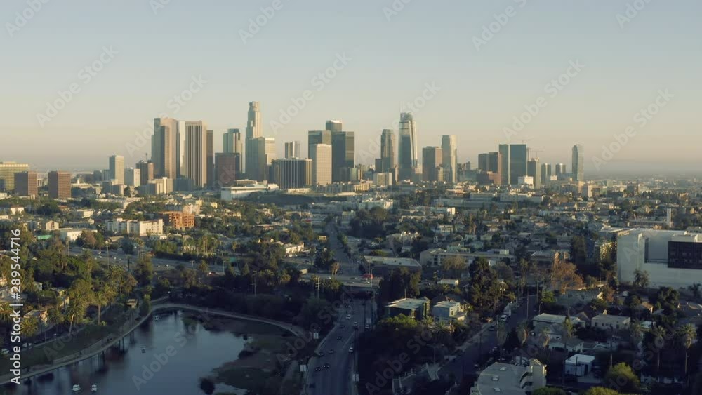 Aerial evening shot of downtown Los Angeles in California Aerial evening shot of downtown Los Angeles in California