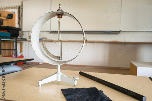 Classic electroscope with rod and cloth in a class room photo