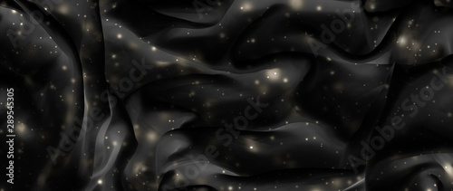 Photography Magic holiday black silk flatlay background texture with golden shine, luxury gl