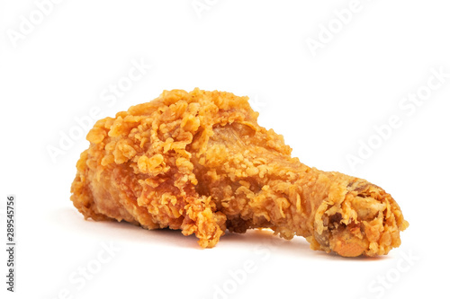 Crispy on the outside and soft in fried chicken leg isolated on white background with clipping path