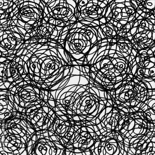 Spirals ink texture background. Vintage black and white illustration with spiral. Geometric abstract decorative pattern. Grunge ink drawing, modern paper art black texture mockup on white backdrop.