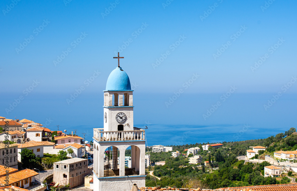 view on old church in Dhermi on albanian riviera, Albania