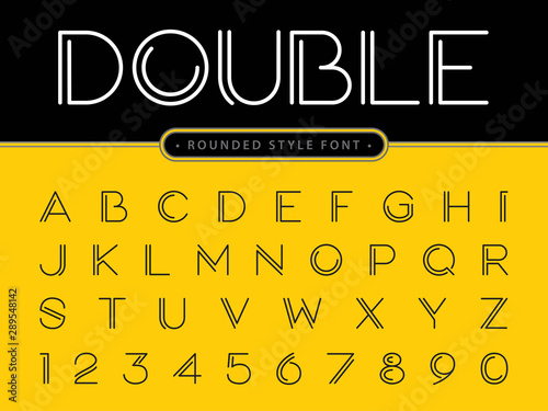 Vector of Modern Alphabet Letters and numbers, Parallel lines stylized rounded fonts, Double Line for each letter.