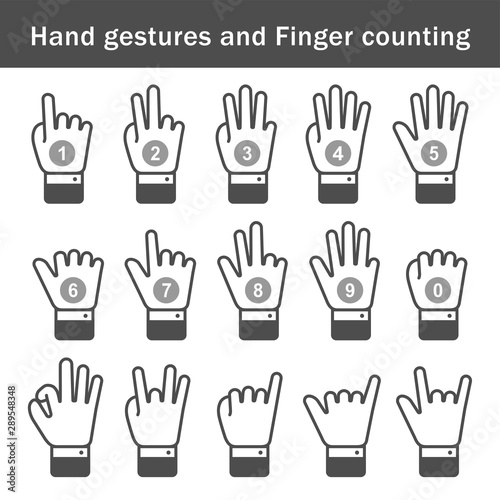 Hand gestures, Finger counting thin line icon set,numbers,symbol,vector illustration © JJ Chamon