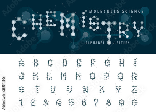 Vector of abstract molecule cell Alphabet Letters and numbers