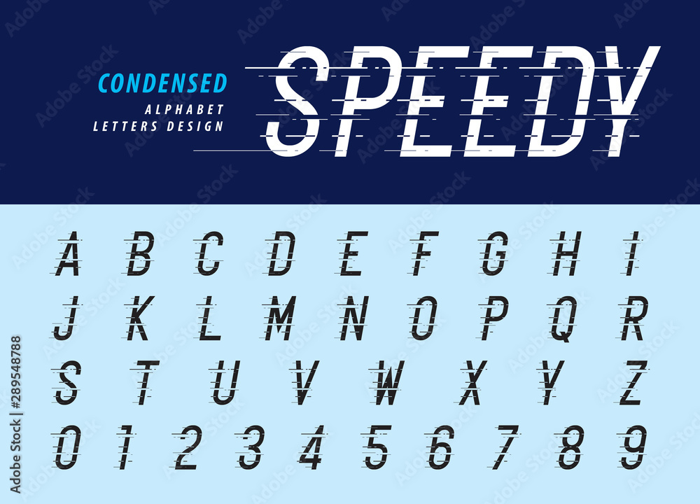 Obraz premium Vector of Glitch Modern Alphabet Letters and numbers