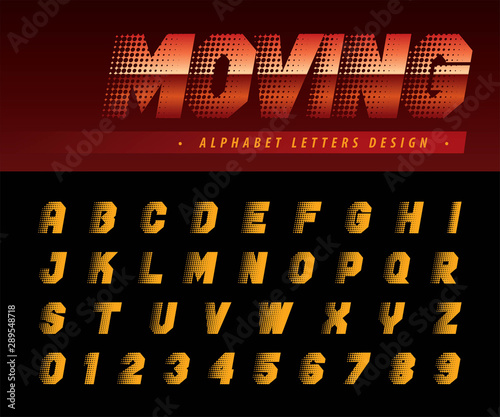 Vector of Futuristic Alphabet Letters and numbers, Speed effect faster motion Alphabet Font