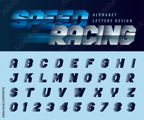 Vector of Futuristic Alphabet Letters and numbers, Speed effect faster motion Alphabet Font