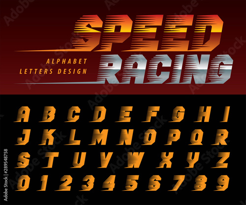 Vector of Futuristic Alphabet Letters and numbers, Speed effect faster motion Alphabet Font