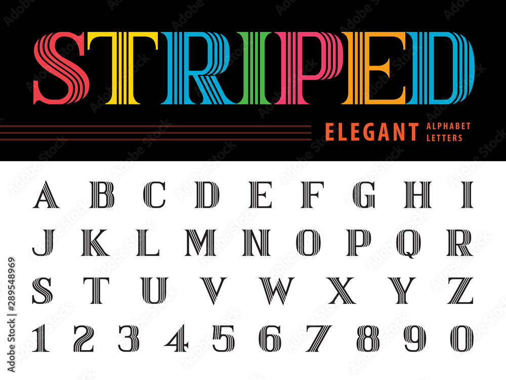 Elegant Alphabet Letters & numbers,Triple Line Stripes fonts