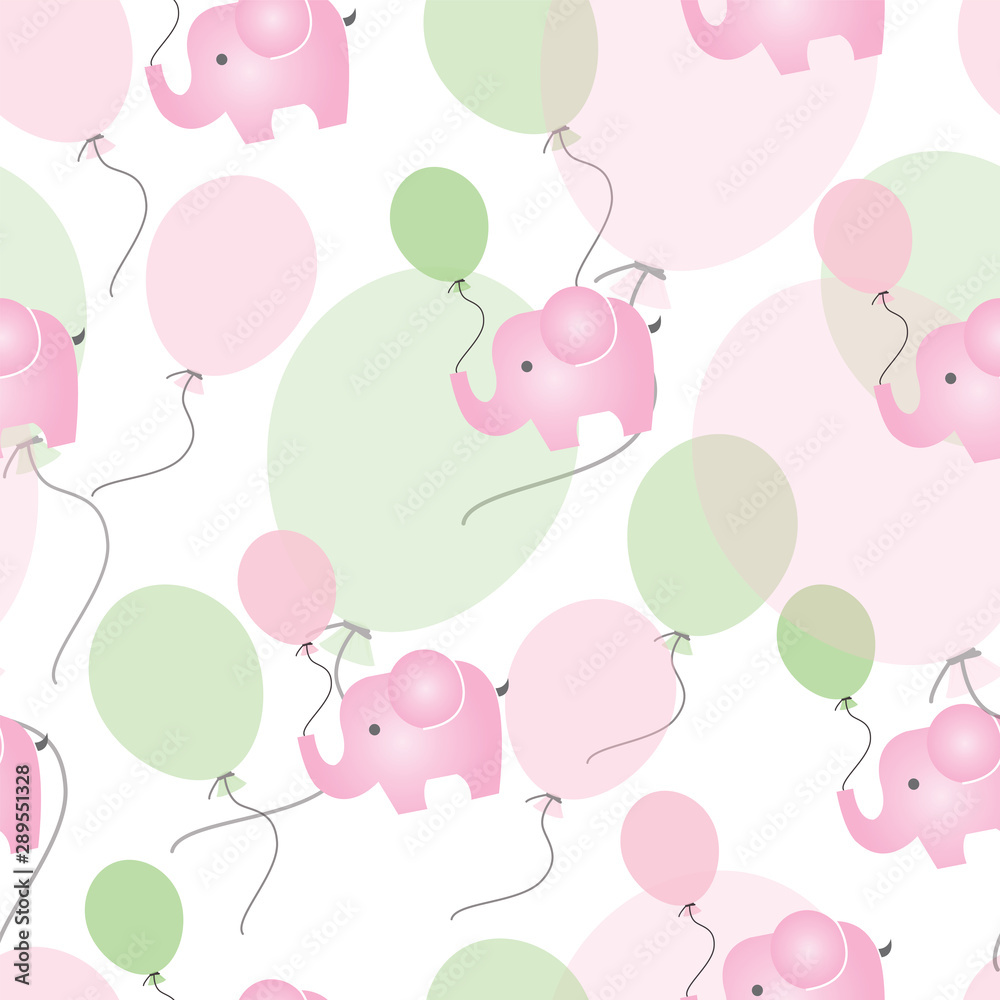 seamless pattern with pink elephants with pink and green balloons seamless pattern with pink elephants with pink and green balloons