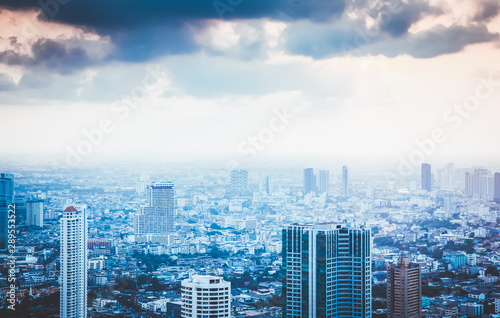 aerial view of Bangkok City skyscrapers with King Power MahaNakhon building Thailand © Melinda Nagy