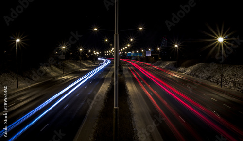 traffic on the highway at night
