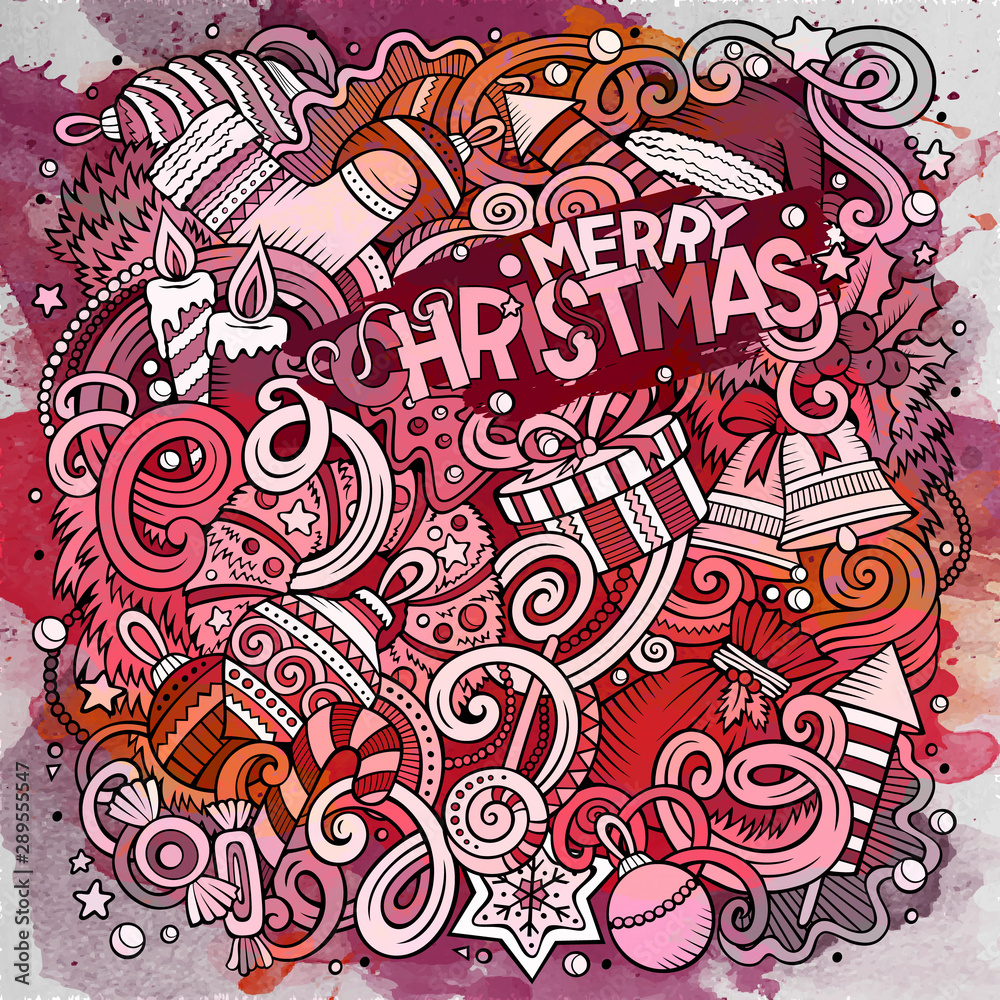 Fototapeta premium Cartoon cute doodles New Year illustration. Funny artwork