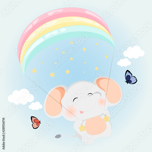 fluffy elephant with rainbow paracute © Loveren