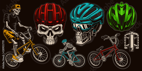 Set of colorful vector illustrations for bicycle theme.