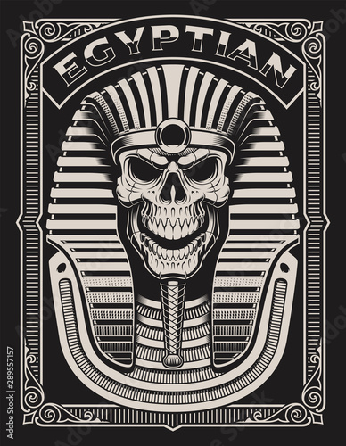 Black and white illustration of an Egyptian Skull