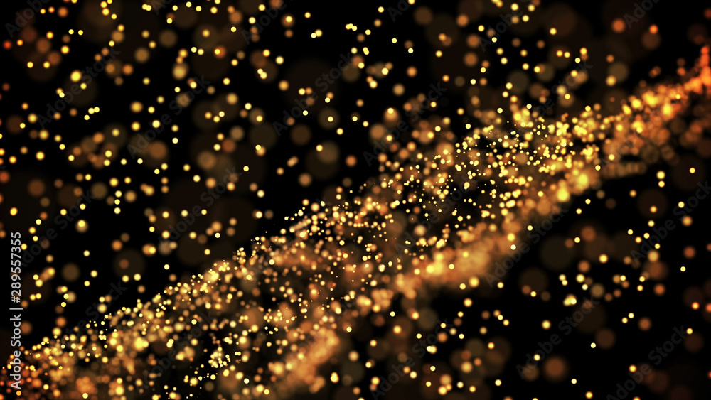 composition of gold particles with a depth of field 3d render composition of gold particles with a depth of field 3d render