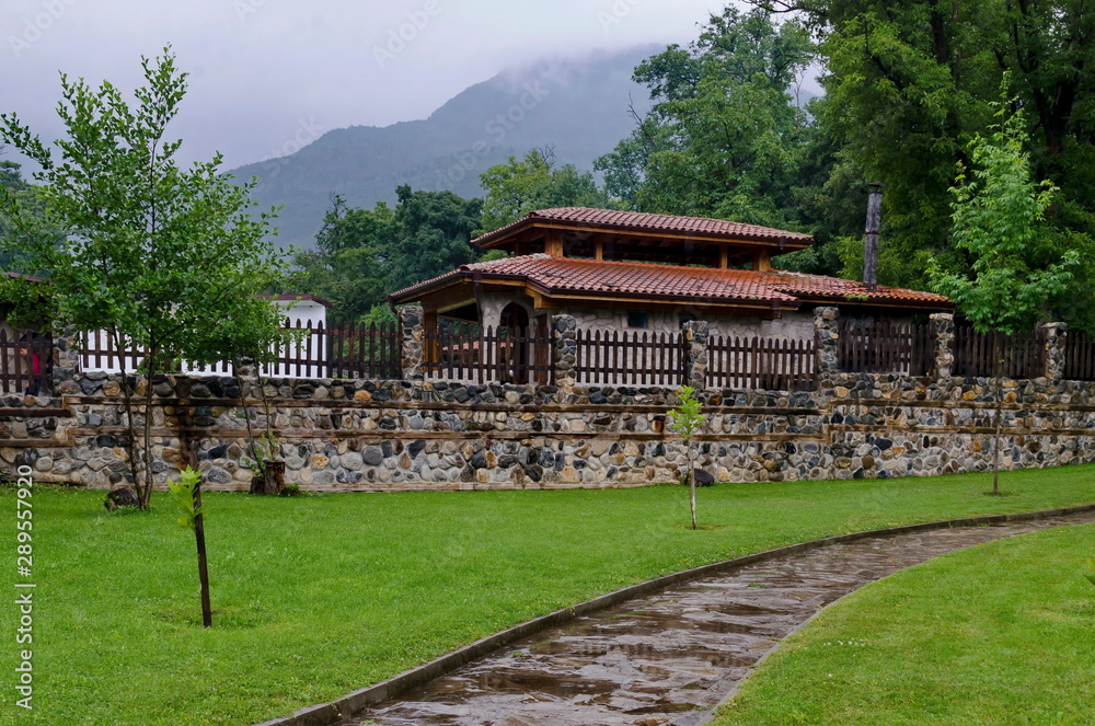 Park Rila by rainy day at Dupnica, Bulgaria Park Rila by rainy day at Dupnica, Bulgaria